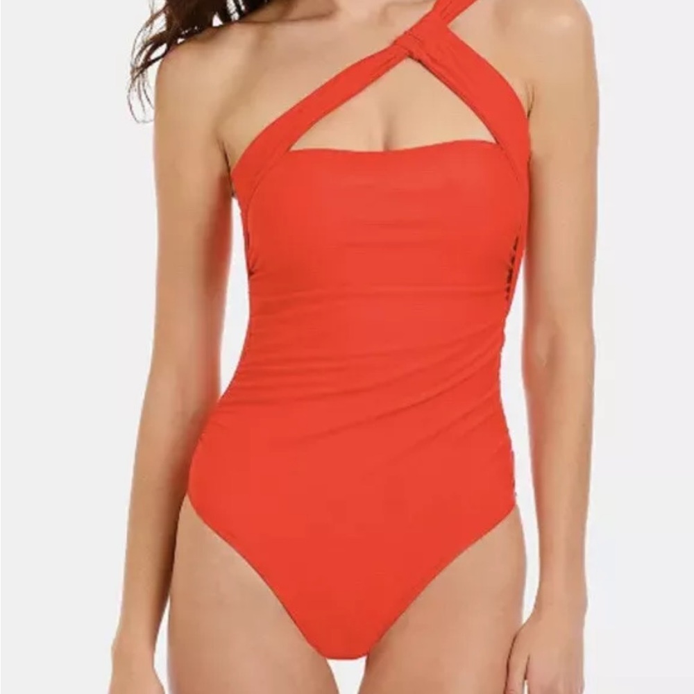 RACHEL ROY - One Shoulder One Piece Swim Suit Red Sz L Large